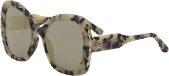 Elie Saab Womens Es 030/s Sunglasses In Black Tortoise/blue Lenses With Gold Mirror