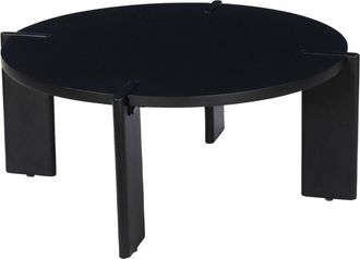 Sweeek Round Solid Mango Wood Coffee Table, Reva, Black, 80x80x36 cm
