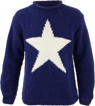 Loud Elephant Chunky Wool Knit Star Jumper - Navy & Cream (X-Large)