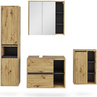 Vicco Conjunto De Muebles De Cuarto De Ba&ntilde;o Viola, Artesano/gris, 4 Partes, Vicco