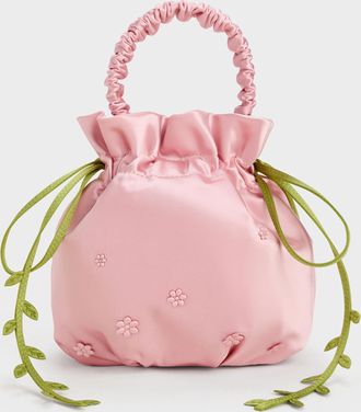 Charles & Keith Mabel Satin Floral-Vine Bucket Bag