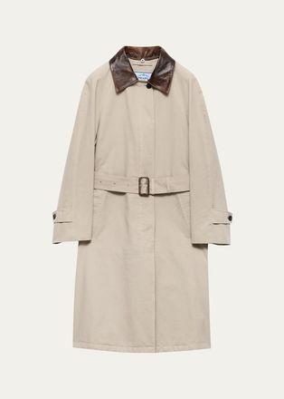 Prada Leather-Trim Cotton Trench Coat