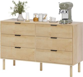 HOMCOM Homcom Mobile Cassettiera A 6 Cassetti In Legno, 120x39.5x75 Cm, Rovere
