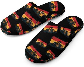 Generic German Flag Farm Vehicle Mens Cotton Slippers Memory Foam Comfort House Shoes Winter Indoor Slipper for Hotel Casa Spa