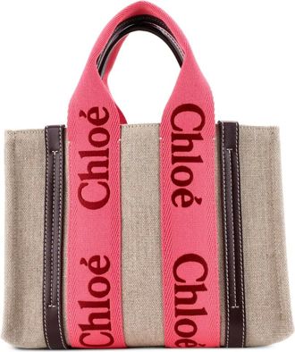 Chlo&eacute; Woody Canvas with Leather Small tote bag - Roze