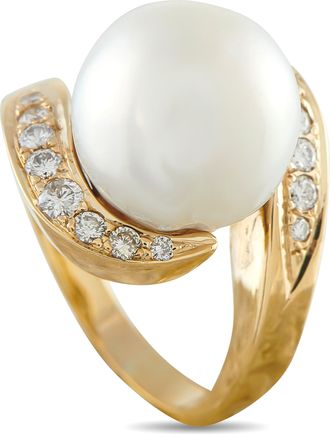 Luxury Bazaar 14K Yellow Gold 0.45ct Diamond and Pearl Ring MF31-050126