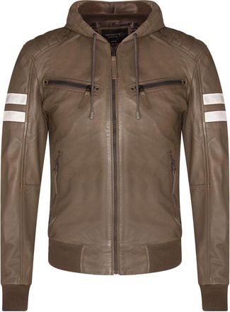 Infinity Leather Mens Leather Hooded Retro Bomber Jacket - Skopje