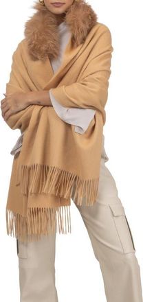 Gorski Select Cashmere Stole with Select Lamb Collar in Light Camel at Nordstrom