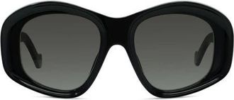 Loewe Anagram 51mm Geometric Sunglasses in Shiny Black /Gradient Smoke at Nordstrom