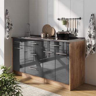 Vicco Bloque De Cocina Fame-line, Antracita Alto Brillo, 150 Cm, Et Antracita, Vicco