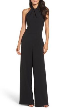Julia Jordan Halter Neck Wide Leg Jumpsuit in Black at Nordstrom Rack, Size 4