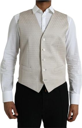 Dolce & Gabbana Single Breasted Vest - Heren - Gillet - Beige - M - Katoen - Kostuums