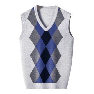 Generic 2025- Mens Sleeveless Vest - V-Neck Print Diamond Check Print Slim Casual Large Size Sweater Chic and Elegant Comfortable Temperament Versatile Busine