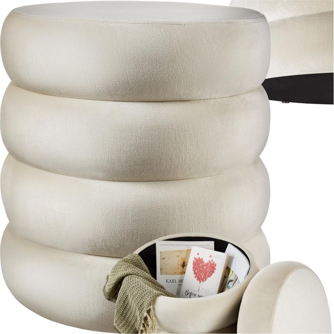 TecTake Hocker mit Stauraum, Scandi Sitzhocker Samt Stoff, Pouf, Polsterhocker rund für Schminktisch, Wohnzimmer Möbel, als Flur Möbel, Stauhocker Wohnen, Ø 4 ab 64,79 €
