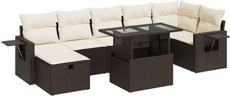 vidaXL Set Sof&aacute;s De Jard&iacute;n 8 Piezas Y Cojines Rat&aacute;n Sint&eacute;tico Marr&oacute;n Vidaxl