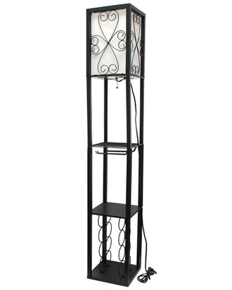 Lalia Home Floor Lamp Etagere Organizer Storage Shelf And Wine Rack With Linen Shade