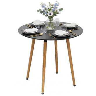 Relaxdays Relaxdays dining table, round, H x D: 75 x 80 cm, MDF & bamboo, for 4, Scandinavian style, black/natural