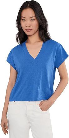 Michael Stars Harlan Cropped V-Neck T-Shirts Womens Clothing Blue Ribbon (US 0-12), Cotton