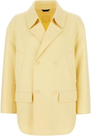Fendi Jassen, Heren, Geel, M, Wol, Double-Breasted Pea Coat