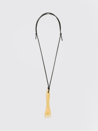 Christophe Lemaire Gua Sha Fork Necklace in Waxed Cotton with Stone Pendant
