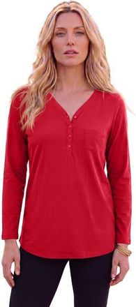 Roaman's Plus Size Long Sleeve Sweetheart Henley Tee in Classic Red at Nordstrom, Size Large