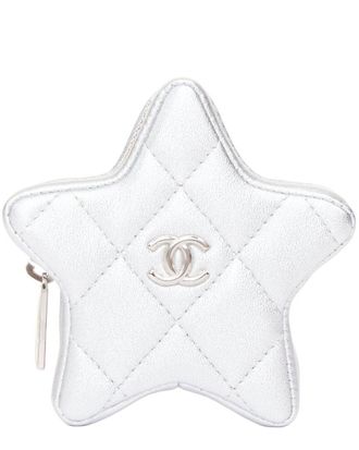 Chanel Silver Lambskin Cc Logo Star Coin Purse (Authentic Pre-Loved)