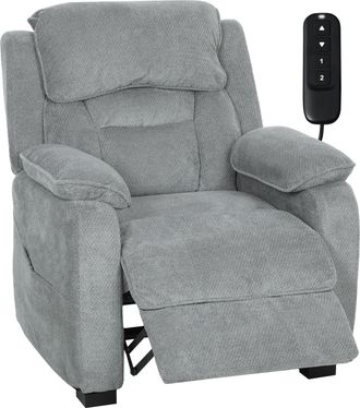 HOMCOM Homcom Sill&oacute;n Relax Reclinable El&eacute;ctrico Con Motor Silencioso, Mando Con 2 Posiciones Memoria, Reposapi&eacute;s, Reposacabezas, Puerto Usb, Bolsillos, Gris