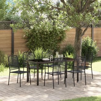 Berkfield Home 7 Piece Garden Dining Set Black Cotton Rope & Steel