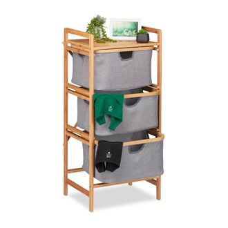 Relaxdays Relaxdays Estanter&iacute;a De Bamb&uacute;, 3 Cestos Extra&iacute;bles, Mueble De Ba&ntilde;o Y Dormitorio, 96 X 44 X 34,5cm, Marr&oacute;n Natural Y Gris