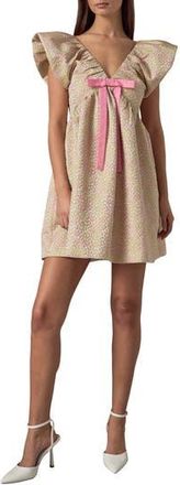 endless rose Bow Jacquard Babydoll Minidress in Pink/Green at Nordstrom Rack, Size Medium