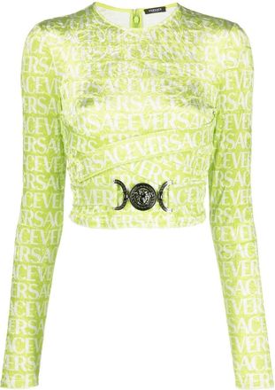 Versace logo-print cut-out crop top - women - Elastane/Polyester - 38 - Green