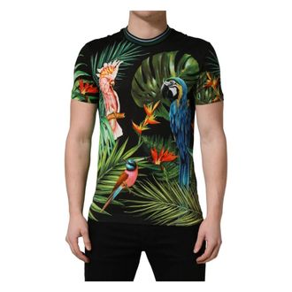 Dolce & Gabbana T-Shirts, male, Multicolor, Size: XS Bird Print Cotton Crew Neck T-shirt