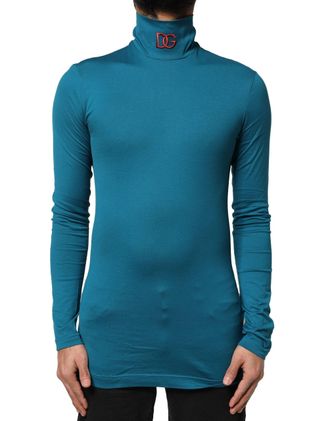 Dolce & Gabbana Mens Blue Cotton Turtleneck Long Sleeves Sweater Clothing