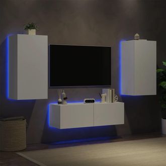 vidaXL Vidaxl - Muebles De Tv De Pared Con Luces Led 3 Piezas Blanco