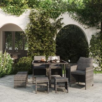 vidaXL Vidaxl - Set Comedor Jard&iacute;n 9 Pzas Y Cojines Rat&aacute;n Sint&eacute;tico Gris
