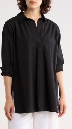 Eileen Fisher Long Sleeve Organic Cotton Tunic Shirt in Black at Nordstrom Rack, Size Xx-Small
