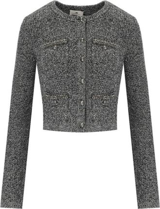 Elisabetta Franchi Grijze Boucl&eacute; Wol Vest met Strass Details - Dames - Vesten - Grijs - S - Wol - Truien & Vesten