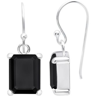 MAX + STONE Sterling Silver Emerald Cut Gemstone Drop Earring