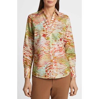 Foxcroft Mary Watercolor Zebra Cotton Button-Up Shirt in Multi at Nordstrom Rack, Size 18 (Similar To 14W)
