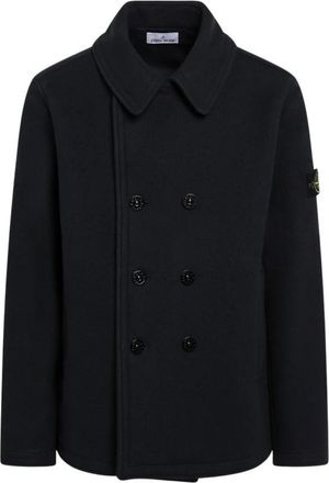 Stone Island Double-Breasted Peacoat - Heren - Mantel - Blauw - S - Wol - Jassen