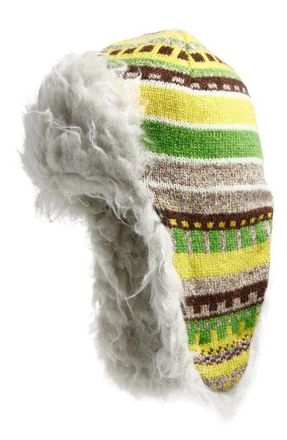 J.W.Anderson Stripe Faux Fur Lined Wool Trapper Hat in Marigold at Nordstrom