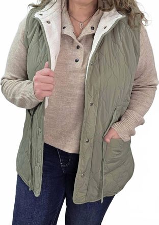 Staccato Faux Fur Lined Snap Button Tie Vest In Olive