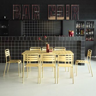 Sweeek 8-seater Metal Garden Table With 8 Chairs in Yellow