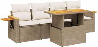 vidaXL Juego De Sof&aacute;s Jard&iacute;n Con Cojines 5 Pzas Rat&aacute;n Sint&eacute;tico Beige Vidaxl