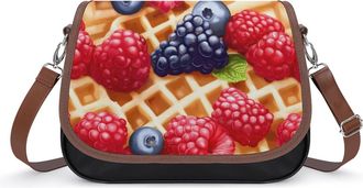 Generic Waffle With Berries Small Womens Crossbody Bags Shoulder Handbag with Adjustable Strap for Travel