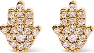 House of Brilliance 10K Yellow Gold Diamond Accented Hamsa Stud Earrings at Nordstrom