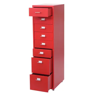 Hhg Nunca Usado] Armario Con Ruedas Boston T851, Armario Con Cajones Armario De Acero, 110x28x41cm 8 Cajones, Rojo
