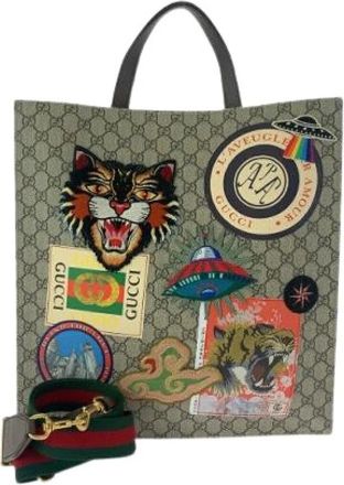 Gucci Pre-owned Tote Bags, female, Multicolor, Size: ONE SIZE Pre-owned Courrier Embroidery GG Supreme Canvas Tote Bag