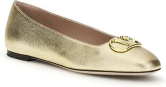 Valentino Garavani Womens Vlogo Signature Laminated Nappa Ballet Flat Gold Napa Leather