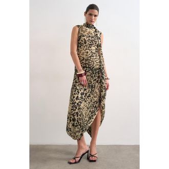 Topshop Chiffon Scarf Neck Midi Dress in Black at Nordstrom, Size 16